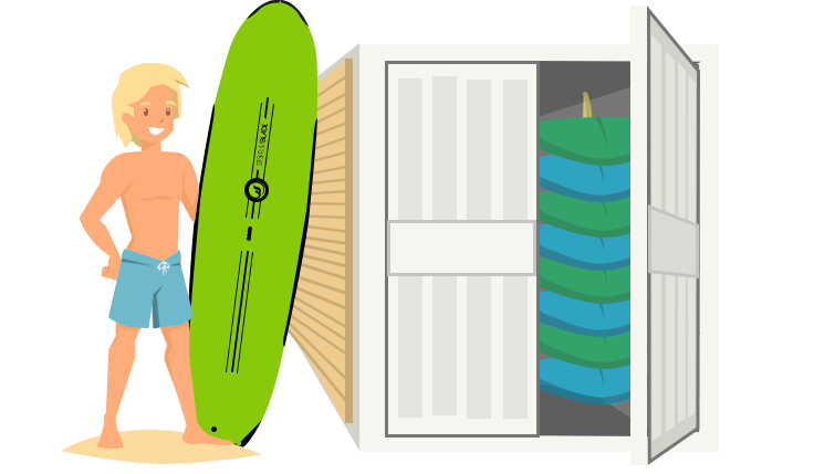 Surfboard Rental at Corky Carroll's Surf School Container Vector Graphic